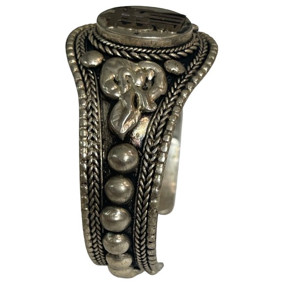 Kalachakra Tibetan Bracelet White Metal Bracelet - Picture 3 of 6